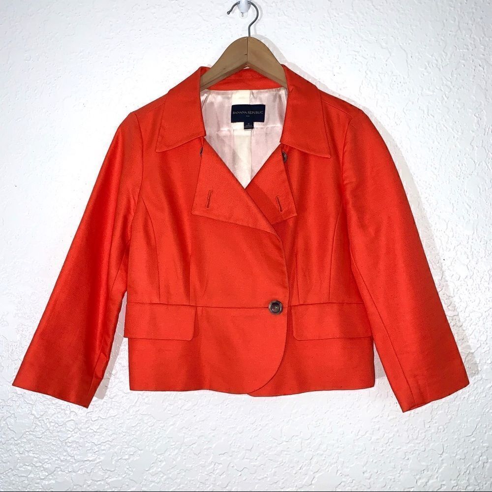 Banana Republic Bright Coral Linen Blend Jacket